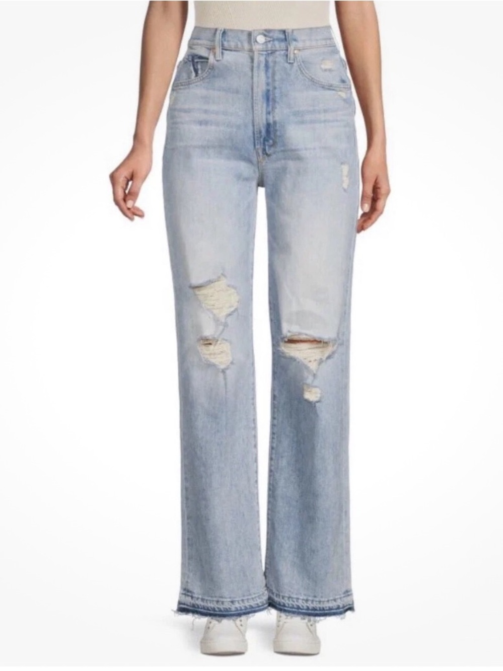 Mother Superior Tunnel Vision Sneak Distressed High-Rise Jeans Size 25